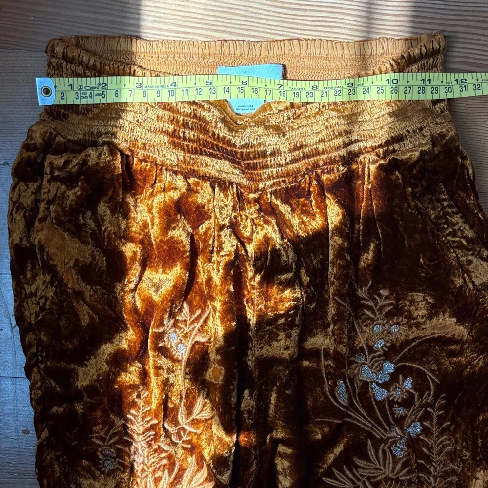 Anthropologie Rust Floral-Embroidered Velvet Joggers - Picture 6 of 6
